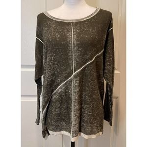 Democracy Womens Green Cotton Sweater Soft Unique Y2K Burnout Fall M Classic